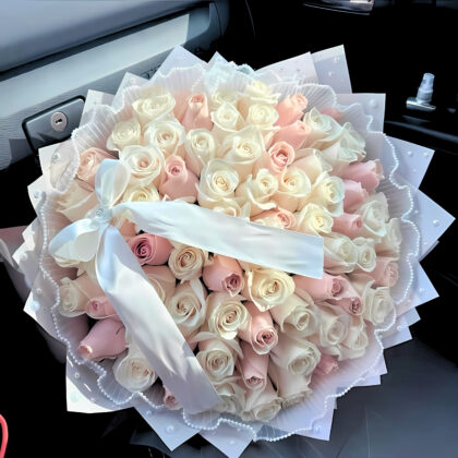 100 Elegant Pink & White Roses in Be Mine