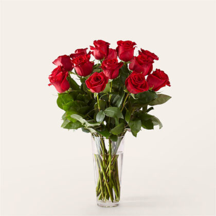 12 Long Stem Red Roses with Vase
