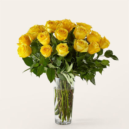 24 Long Stem Yellow Roses | Premium Fresh Flower with Vase
