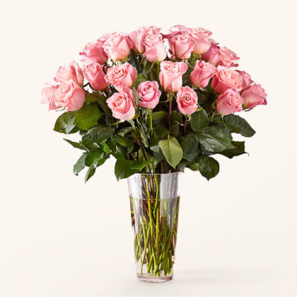 36 Long Stem Pink Roses | Premium Fresh Flower with Vase