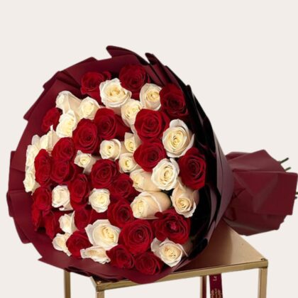 90 Red and White Roses - Premium Variant