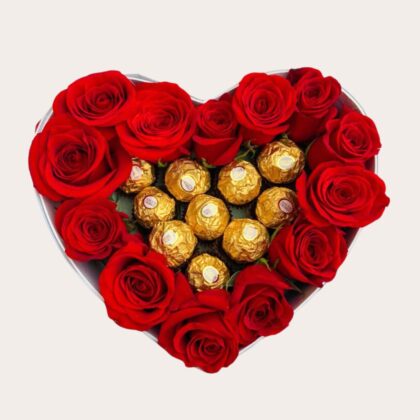 Anniversary Small Black/White Box Roses with Ferrero Rocher Chocolates