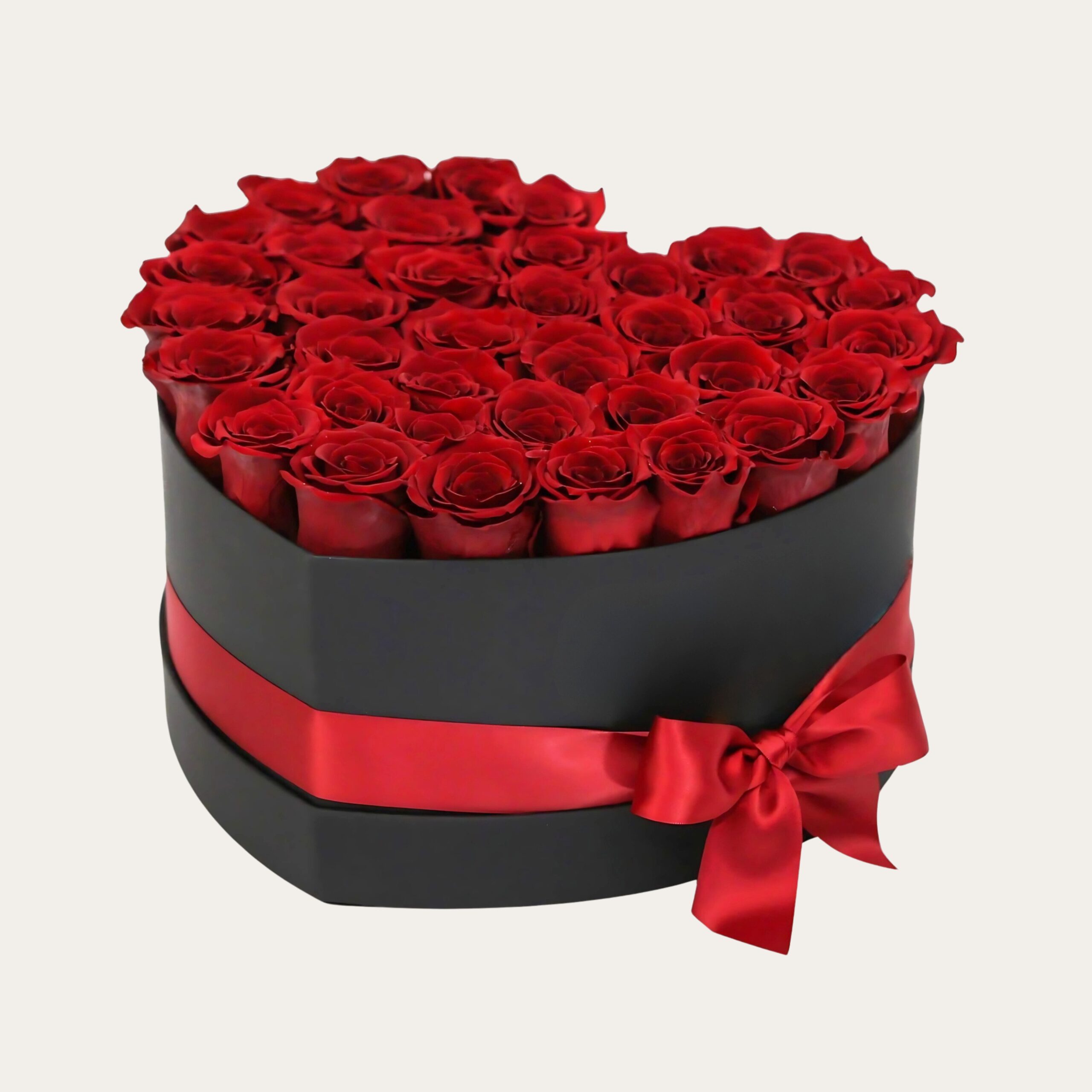 Heart-Shaped Black Box – 50 Red Roses | Luxury Floral Arrangement