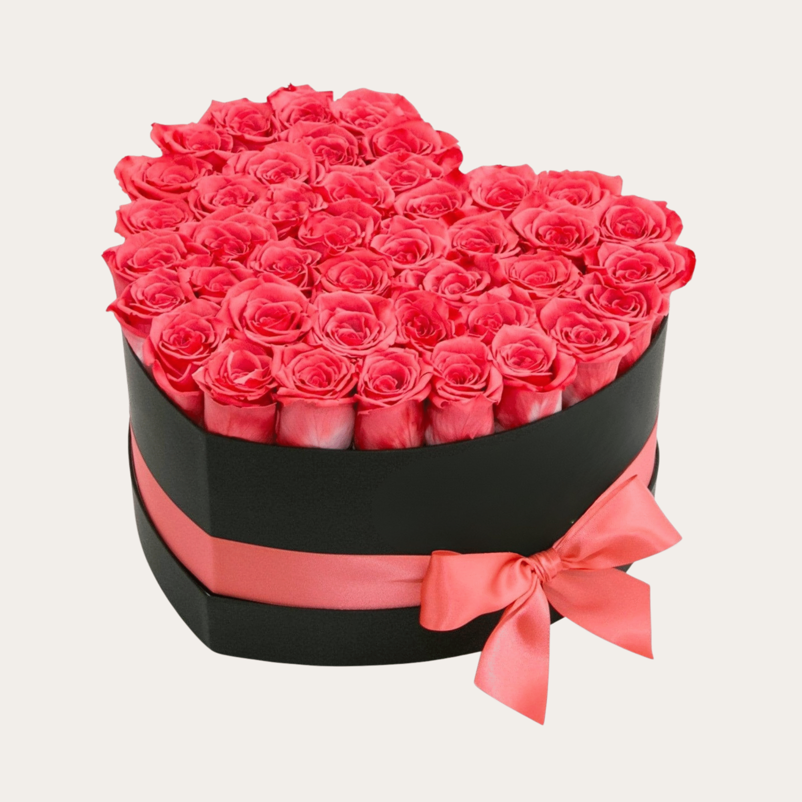 Heart-Shaped Black Box – 50 Pink Roses | Luxury Floral Arrangement