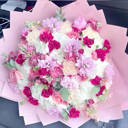 Pink Roses & White Carnations in  Floral Enchantment