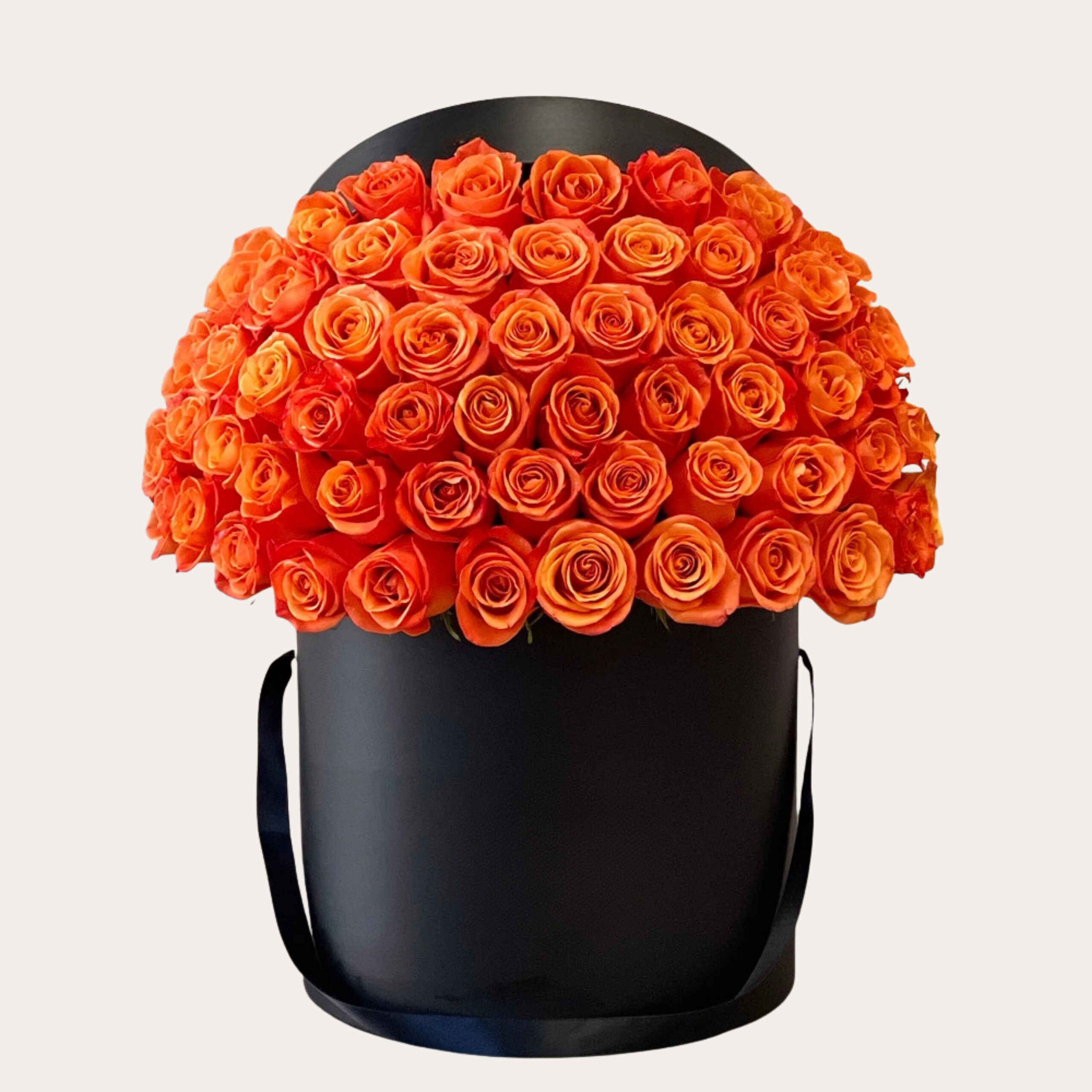 Premium 100 Orange Roses with Black Box | Luxury Dome-Shaped Flowers