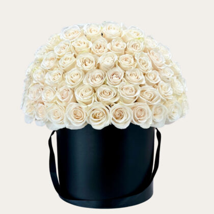Premium 100 White Roses with Black Box | Luxury Dome-Shaped Flowers