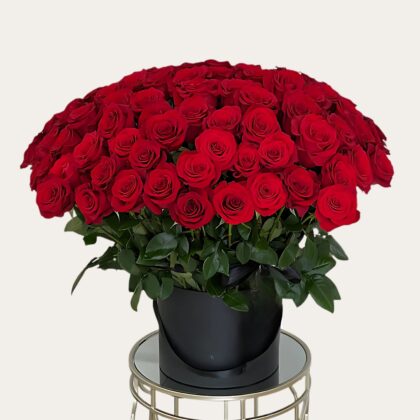 Premium Black Long Stem Box | 100 Red Roses  | Luxury Floral Arrangement