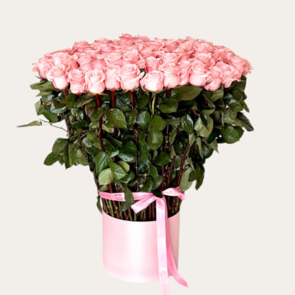 Premium Pink Long Stem Box | 100 Pink Roses  | Luxury Floral Arrangement