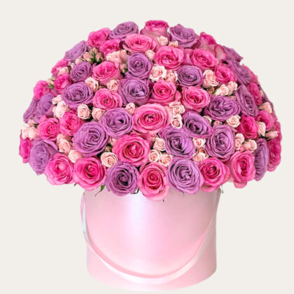 Signature Pink Box | Pink & Lavender Roses | Luxury Floral Arrangement