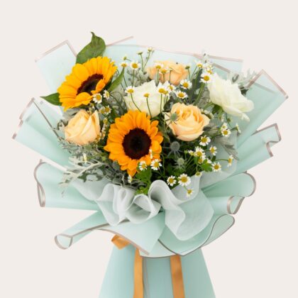 Sympathy White & Sunflower Bouquet Dubai – Elegant Floral Gift UAE(1)